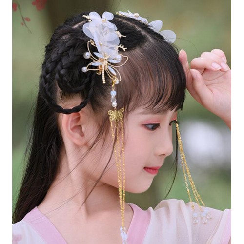 Girls kids chinese ancient folk dance hanfu hair accessories chinese traditional drama fairy princess empress hair clip headdress